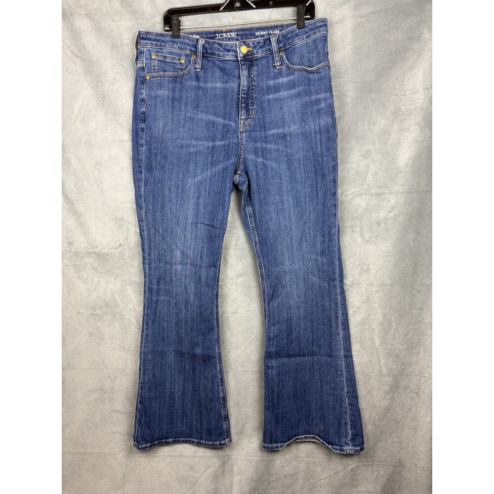 J Crew Skinny Flare High Rise Jeans Size 32P Medium Blue Wash Denim